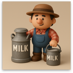 Cartoon famer holding milk barrels